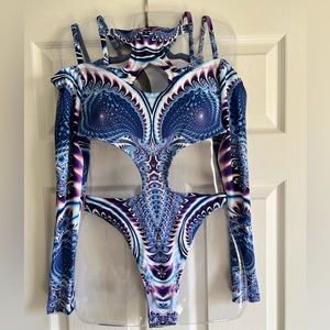 Multifractal Strappy Matrix Bodysuit